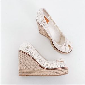 Tory Burch | Jackie Lace Peep Toe Espadrille Wedge